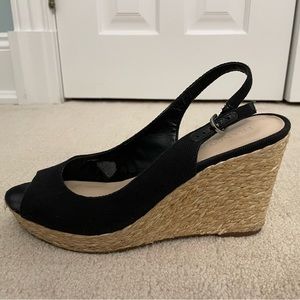 Franco Sarto Black Canvas L-Rory Slingback Wedges